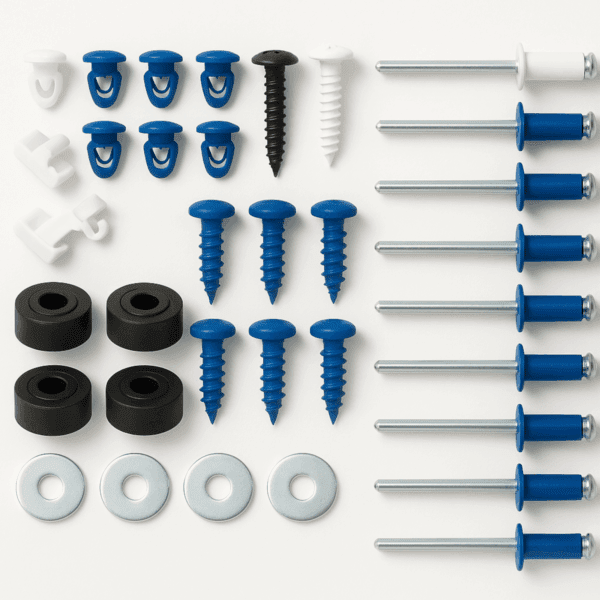 Kit Fissaggio Targa Con Rivetti Viti Bottoni Rondelle Agganci 38 pezzi
