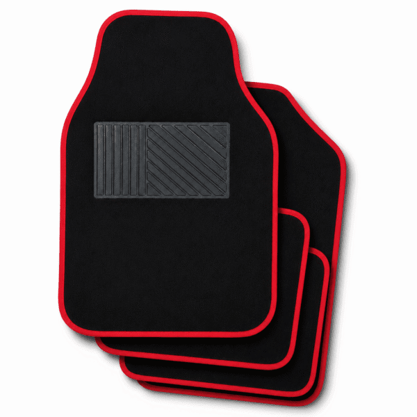 Set 4 Tappetini In Moquette Per Auto Con Borso Rosso Universali