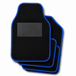 Set 4 Tappeti In Moquette Per Auto Tappetini Universali Bordo Blu Con Battitacco