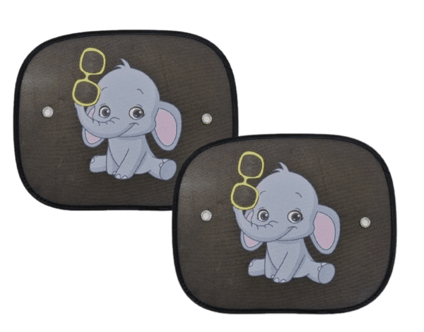 2 Tendine Parasole Per Bambini Con Ventose Auto Universali 44x36cm Elefante