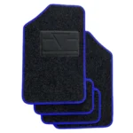 Set 4 Tappeti In Moquette Per Auto Tappetini Universali Bordo Blu Con Battitacco
