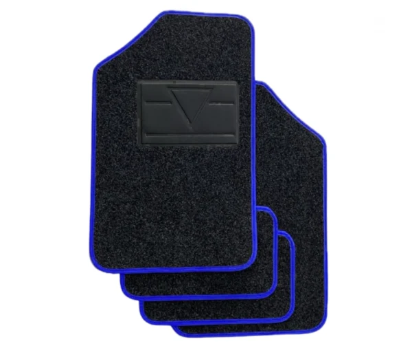 Set 4 Tappeti In Moquette Per Auto Tappetini Universali Bordo Blu Con Battitacco