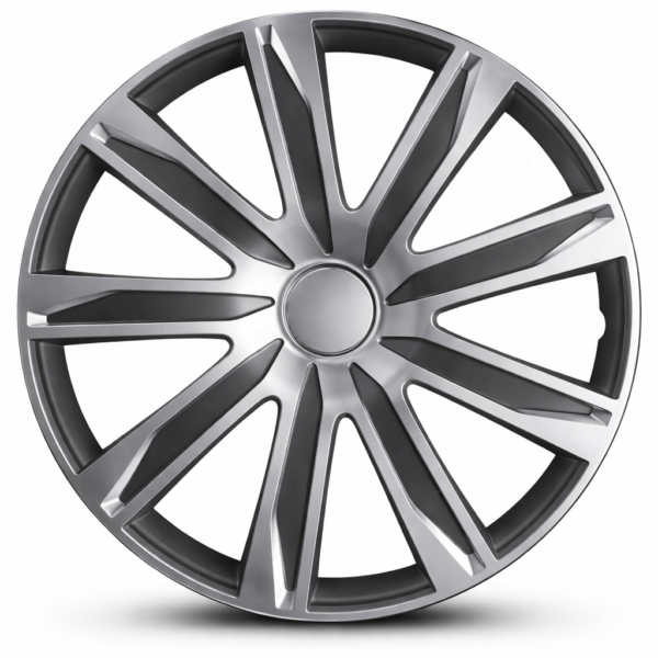 Set 4 Copricerchi 14" Universali Borchie Ruota Coppe Auto Silver Black Bicolor