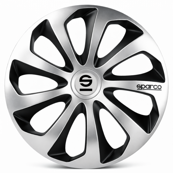 Sparco Copricerchi 15'' Universali Sicilia Copri Ruota 4 Pezzi Nero Argento