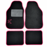 Set 4 Tappeti In Moquette Per Auto Universali Bordo Rosa Ricamo Farfalla