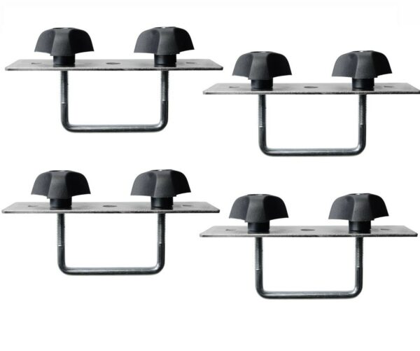 KIT Fissaggio Montaggio BOX BAULE TETTO 4 PEZZI ATTACCHI STAFFE barre max 60mm
