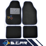Set 4 Tappetini In Moquette Universali Tappeti Con Cuori Ricamati Bordo Blu