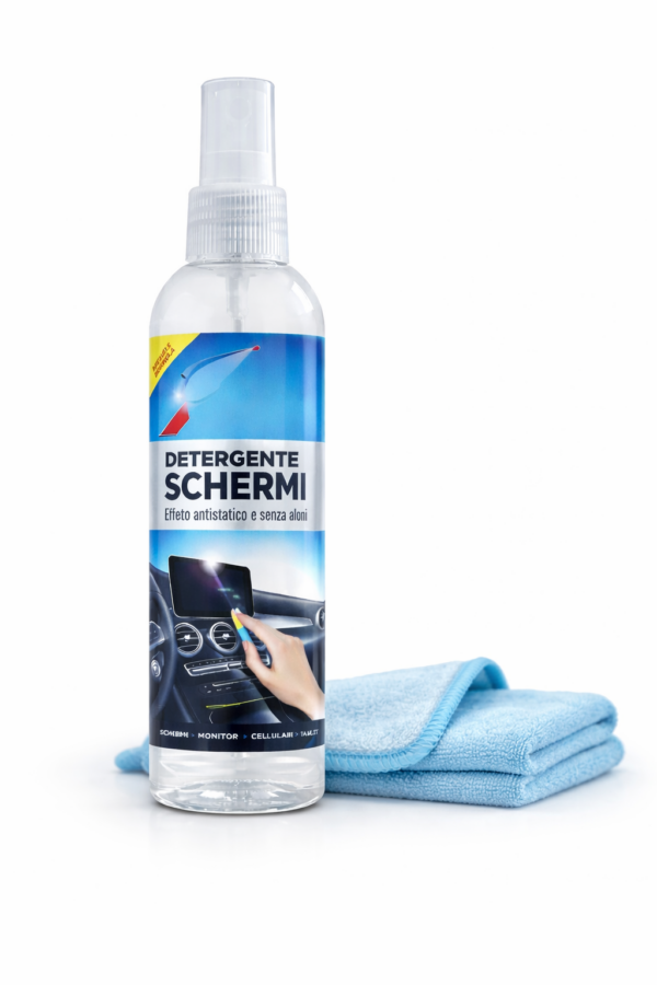 Spray Detergente Schermi Auto PC Tablet Smartphone + Panno Microfibra